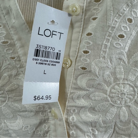 Loft Eyelet Yoke Mixed Media Top in Ecru Ivory Cream Size L Large #596116 - Picture 12 of 13